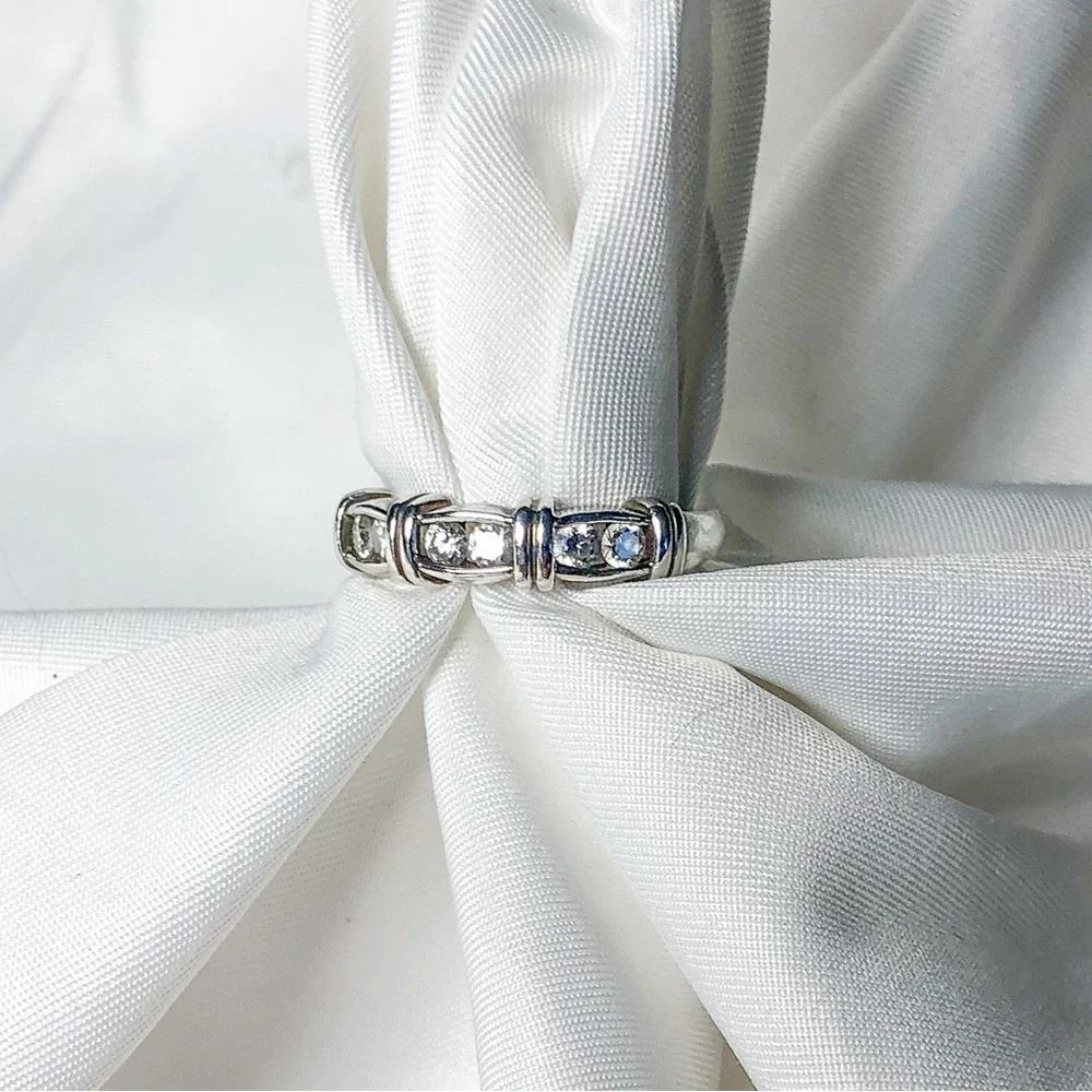 Vintage diamonique six stone sterling silver ring